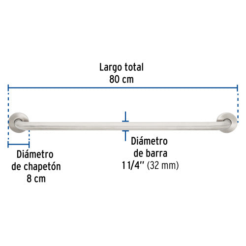 Barra de Seguridad Recta 80cm - Alta Resistencia