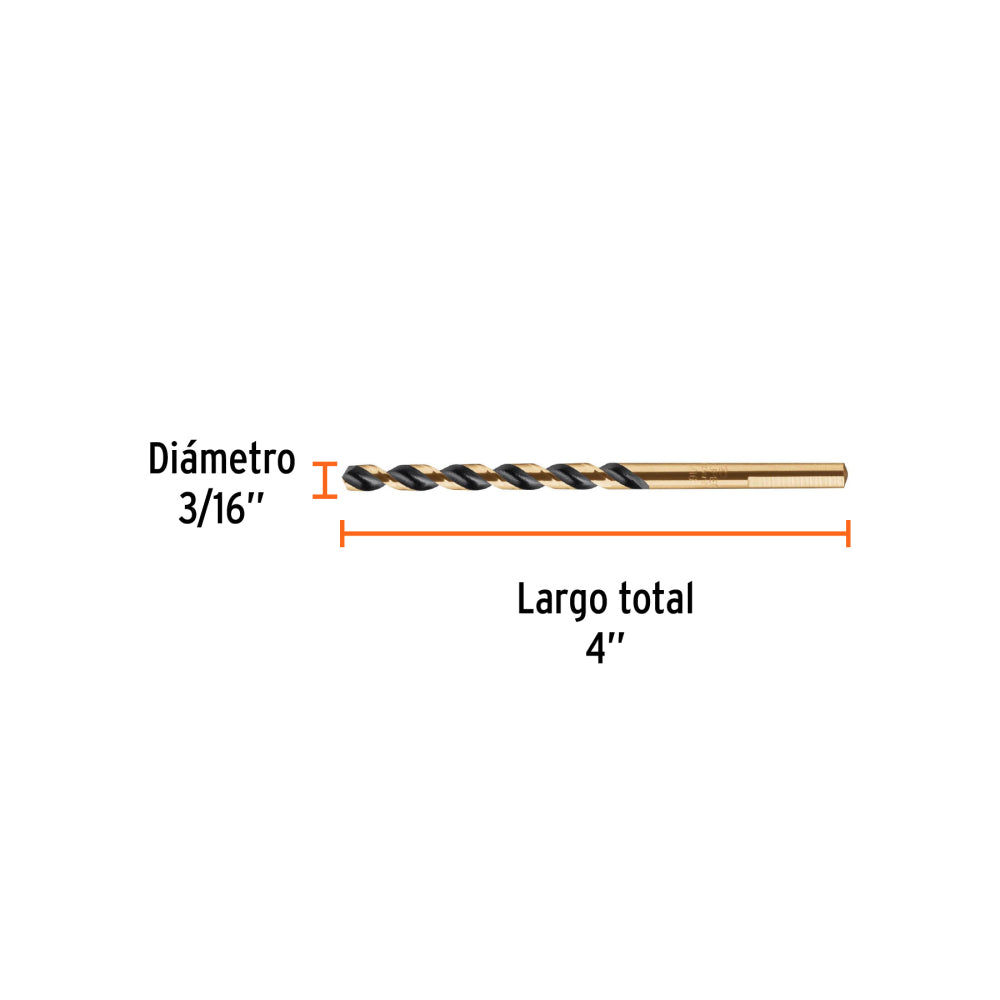 Broca 3/16" Alta Velocidad | Acero M-2 Durable y Antiderrapante