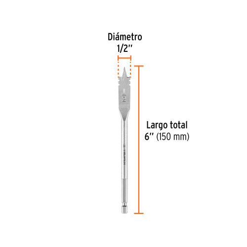 Broca Plana Truper 1/2" para Madera | BPT-1/2 | Alta Resistencia