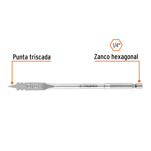 Broca Plana Truper 3/8" para Madera - Alta Durabilidad