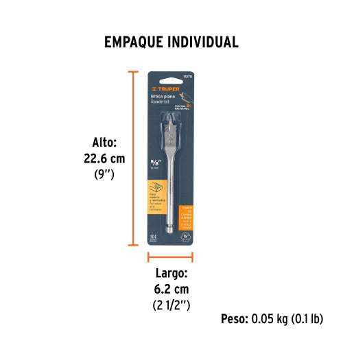 Broca Plana para Madera BPT-5/8 - Corte Preciso y Duradero