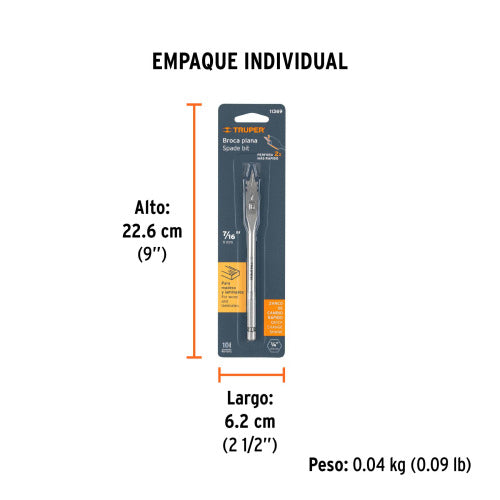 Broca Plana Truper BPT-7/16 – Acabado Perfecto en Madera