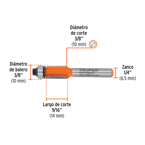 BROCA PARA RAUTER CORTE RECTO 3/8 CON BALERO