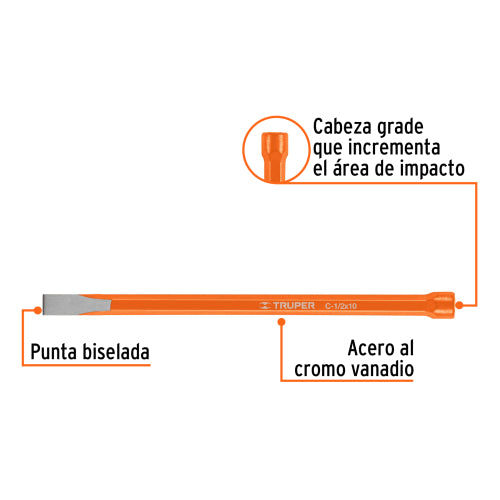 Cincel Largo de 10" en Acero Cromo Vanadio - Alta Durabilidad
