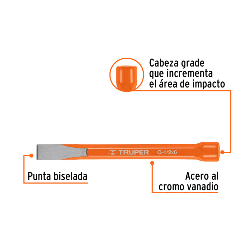 Cincel de Acero Cromo Vanadio 6" para Alto Rendimiento