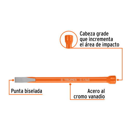 Cincel de Acero al Cromo Vanadio 1/4" x 5"