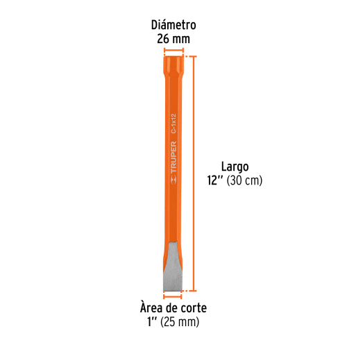 Cincel C-1x12: Acero Cromo Vanadio con Cabeza Grande