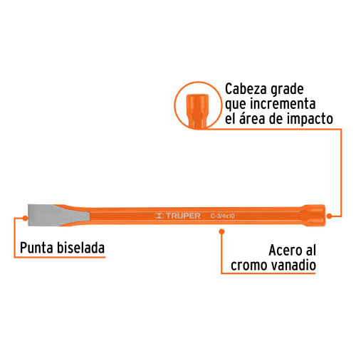 Cincel Largo 10" Acero Cromo Vanadio: Herramienta de Alto Impacto