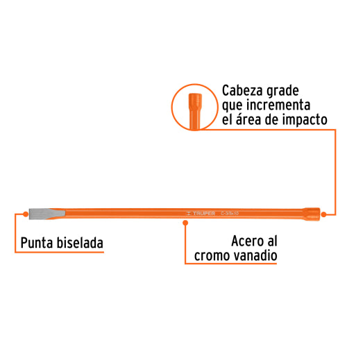 Cincel Largo de Acero Cromo Vanadio 10” - Durabilidad Garantizada