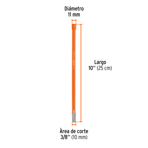 Cincel Largo de Acero Cromo Vanadio 10” - Durabilidad Garantizada