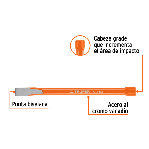 Cincel Largo de 6" en Acero Cromo Vanadio - Alta Resistencia