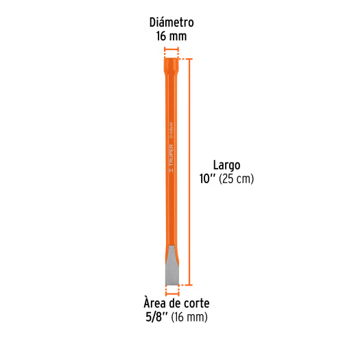 Cincel Largo 10" Acero Cromo Vanadio, Máxima Durabilidad