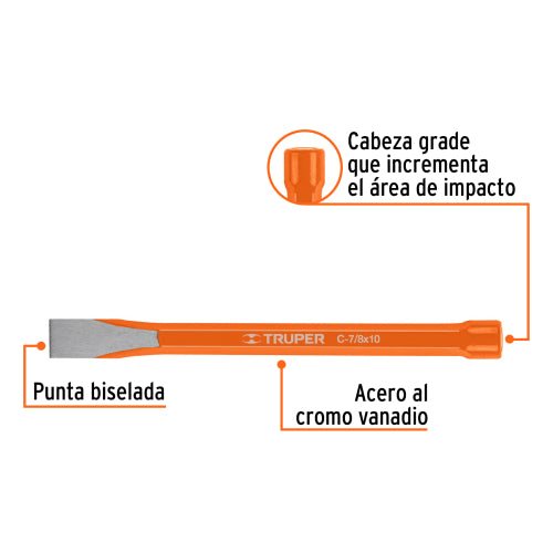 Cincel Largo C-7/8x10 - Acero Cromo Vanadio Duradero