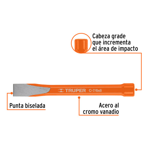 Cincel Largo 8" Acero Cromo Vanadio - Gran Impacto