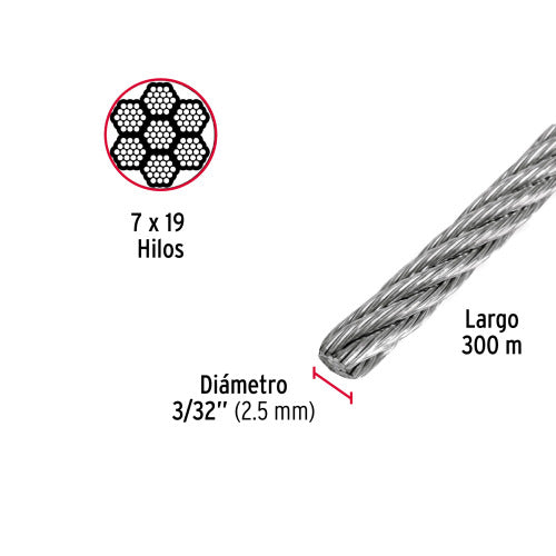 METRO DE CABLE DE ACERO FLEXIBLE 3/32" DE ACERO