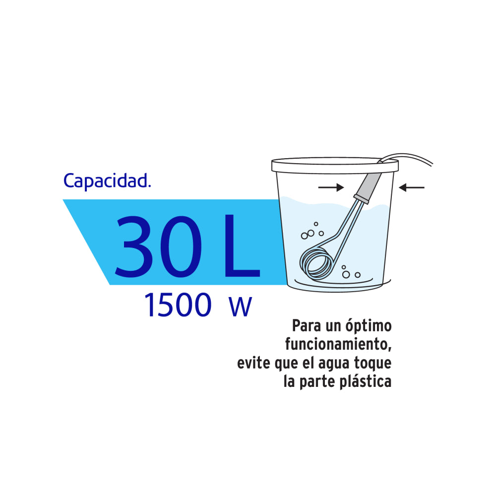 Calentador de Inmersión 1500W para 30 Litros - Rápido y Eficiente