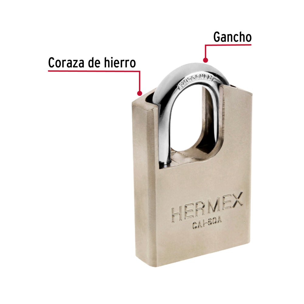 Candado de acero, máxima seguridad, 60mm, llave anti-ganzúa