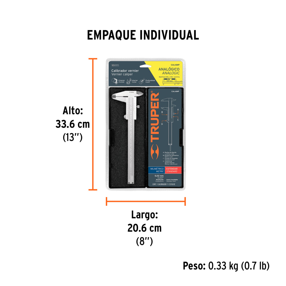 Calibrador de Acero Inoxidable CAL-6MP