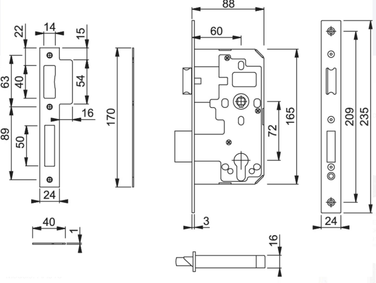 Mecanismo PZ Recto Negro Arrone 72M - AR910-S-60-BLK