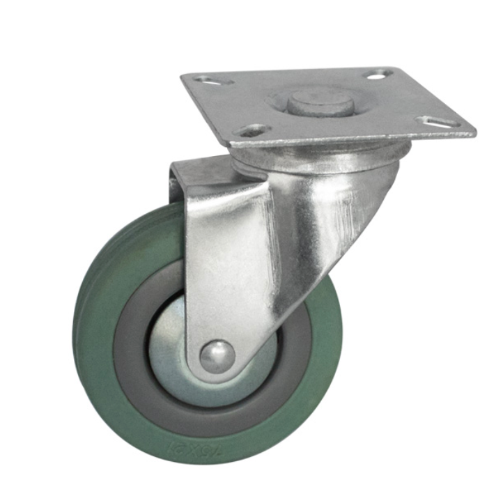 Rodaja Giratoria 3" con Freno y Hule Verde JAKO