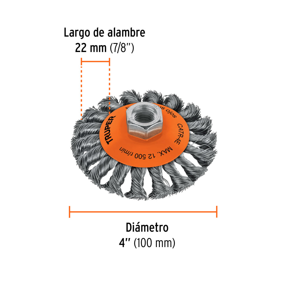CARDA TRENZADA TIPO PLATO, 4 PARA ESMERILADORA