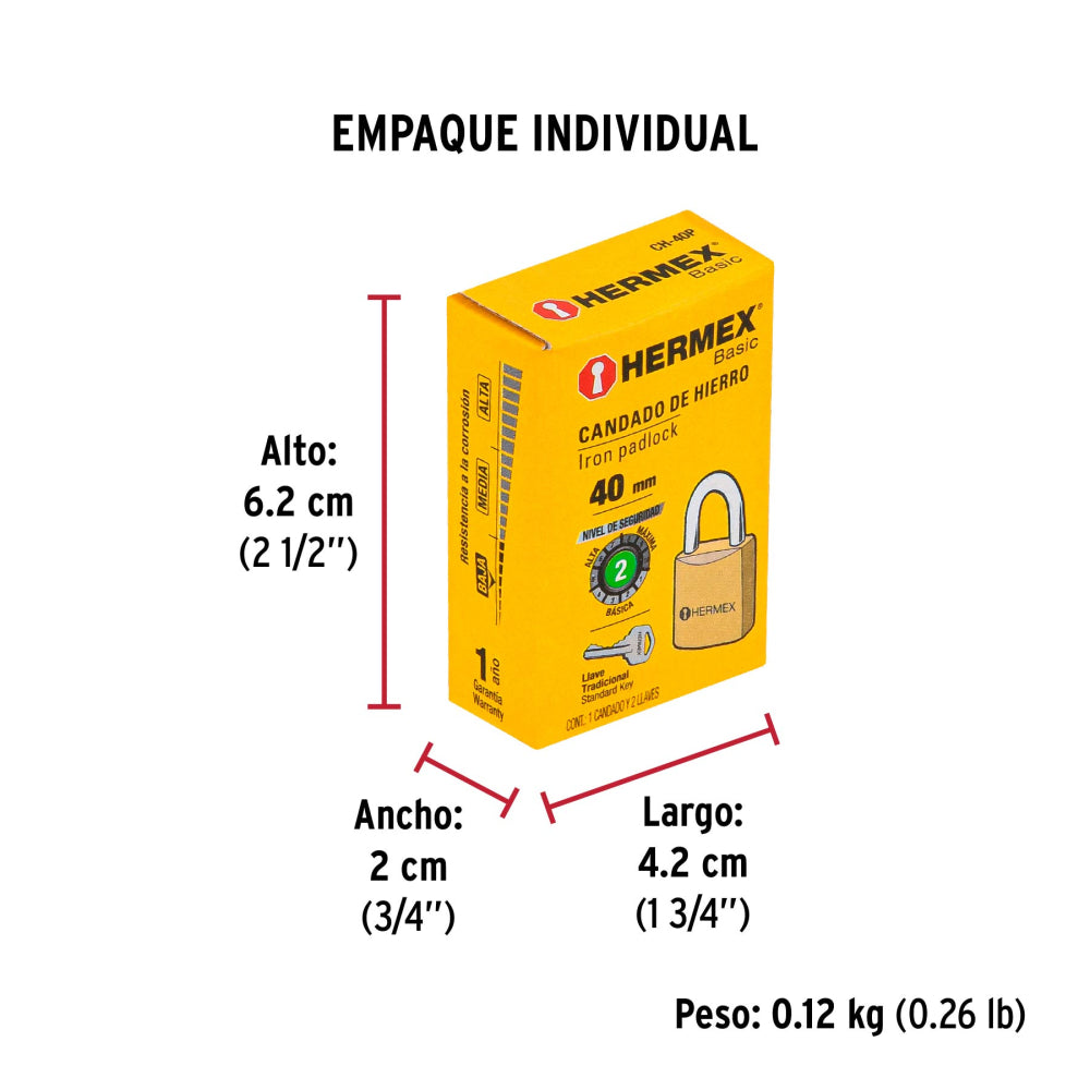 CANDADO DE HIERRO 40 MM HERMEX BASIC