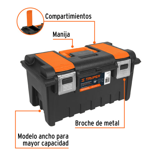 Caja Plástica 19" con Compartimentos - Naranja y Broche