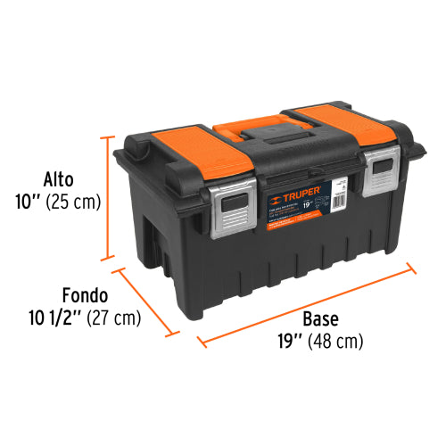 Caja Plástica 19" con Compartimentos - Naranja y Broche