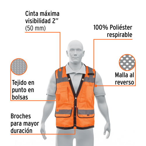 Chaleco de Seguridad Reforzado Naranja | Alta Visibilidad