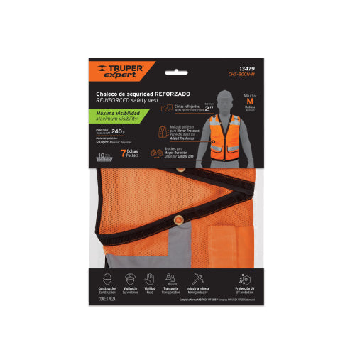 Chaleco de Seguridad Reforzado - Alta Visibilidad Naranja