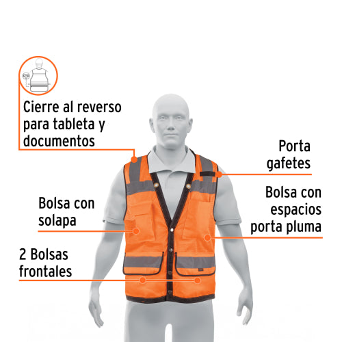 Chaleco de Seguridad Reforzado - Alta Visibilidad Naranja
