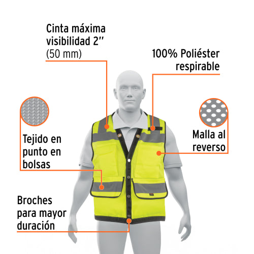 Chaleco de Seguridad Reforzado Verde - Alta Visibilidad