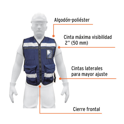 Chaleco Reflectante Azul Marino para Brigadistas - Alta Visibilidad