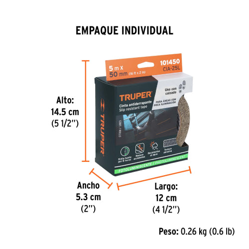 ROLLO DE 5M CINTA ANTIDERRAPANTE FOTOLUMINI 50MM