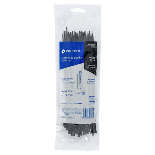 Cinchones de Plástico Negro 2.5mm x 200mm (100 Unidades)
