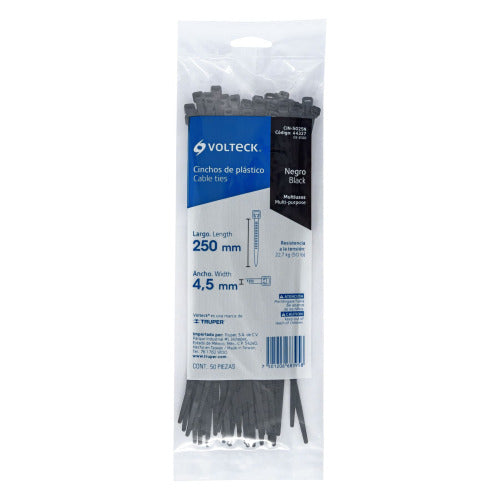 Cinchones de Plástico Negro 250x4.5mm - Paquete de 50