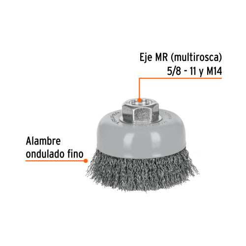Carda de Copa Alambre Ondulado Fino 3" - Alta Calidad