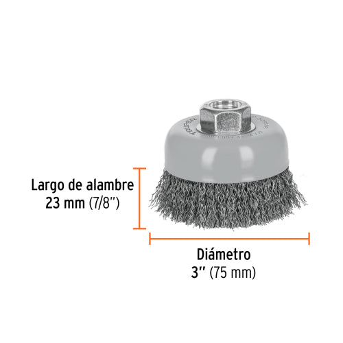 Carda de Copa Alambre Ondulado Fino 3" - Alta Calidad
