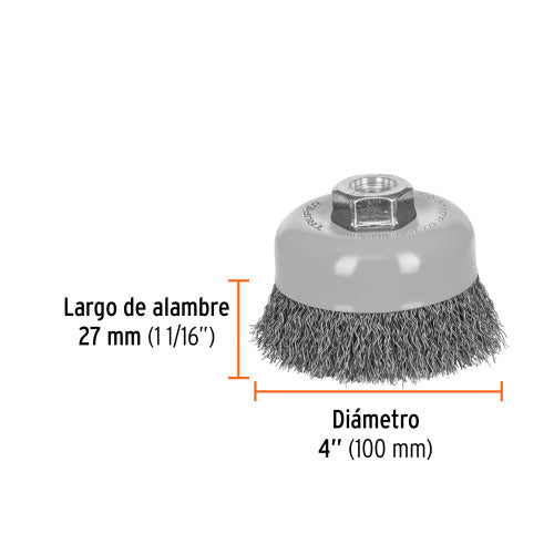 Carda de Copa Alambre Ondulado Fino 4" - Herramienta Perfecta