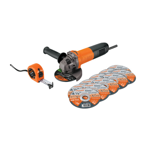 Esmeriladora 4-1/2" 750W con 10 Discos y Flexómetro