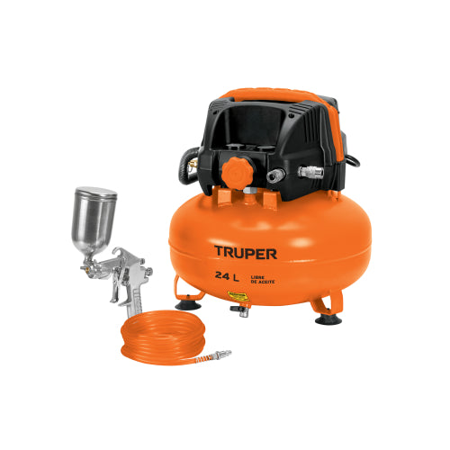 Kit Compresor Libre de Aceite 24L PIPI-420 + Manómetro