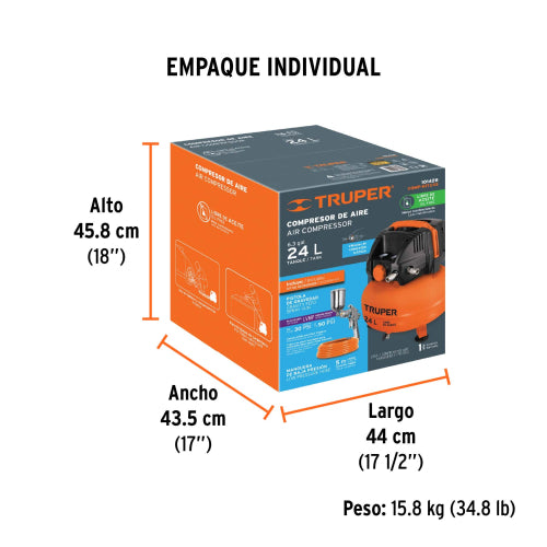 Kit Compresor Libre de Aceite 24L PIPI-420 + Manómetro