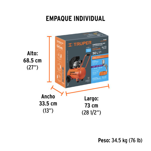 Compresor 50L Completo: Incluye Manguera y Pistola