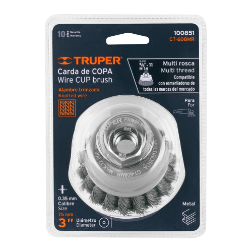 Carda de Copa Alambre Trenzado Fino 3 Multi Rosca
