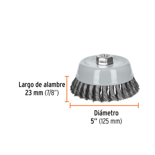Carda Copa 5" Alambre Trensado Grueso - Alta Durabilidad
