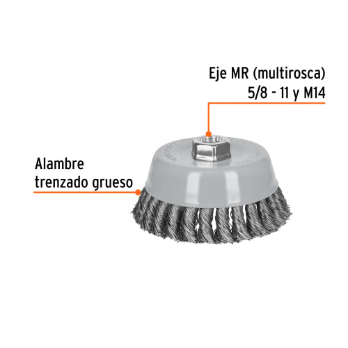 Carda Copa 5" Alambre Trenzado Grueso - Alta Durabilidad