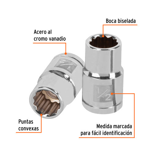Dado de 12 Puntas 1/2" Acero Cromo Vanadio - Alta Resistencia
