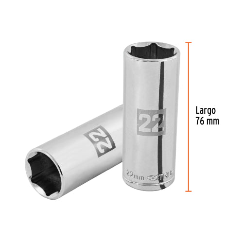 Dado Largo 22mm 6 Puntas Cuadrado 1/2" - Herramienta Profesional
