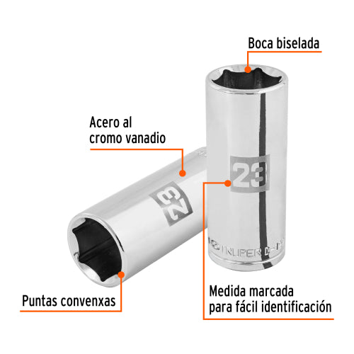 Dado Largo 23mm 6 Puntas 1/2 - Alta Durabilidad
