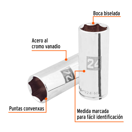 Dado Largo 24mm 6 Puntas 1/2 - Herramienta Profesional
